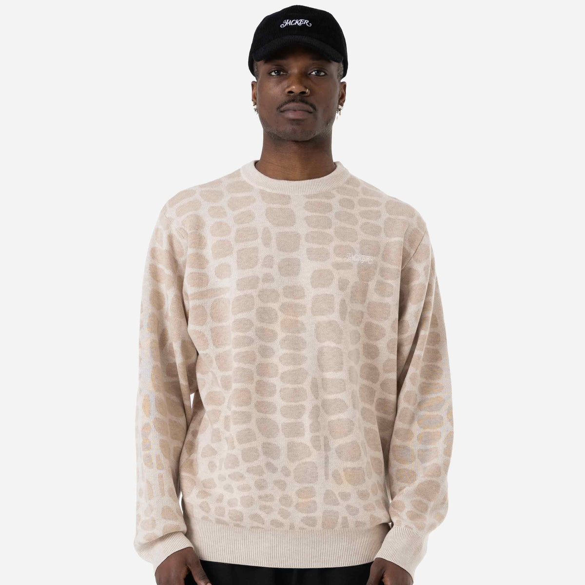 CROCO KNIT CREWNECK - BEIGE
